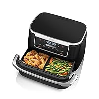 DZ071 Foodi 6-in-1 DualZone FlexBasket Air Fryer with 7-QT MegaZone & Basket Divider, Large Proteins & Full Meals, Smart Finish Cook 2 Foods 2 Ways, Large Capacity, Air Fry, Bake & More, Black