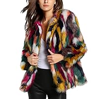 Gihuo Women’s Multicolor Faux Fur Coat Winter Warm Gradient Color Outwear Jacket Fall Shaggy Furry Open Front Cardigan