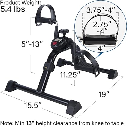 Vaunn Medical Under Desk Bike Pedal Exerciser with Electronic Display for Legs and Arms Workout (Fully Assembled Folding Exercise Pedaler, no Tools Required) , Dark