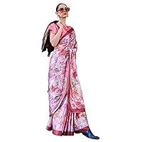 Cocktail Party Woman Digital Printed Saree Blouse Satin Crepe Stylish Trendy Indian Sari 3510