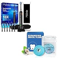 MySmile Electric Toothbrush for Adults, Rechargeable Sonic Electronic Toothbrush with 6 Brush Heads and Travel Case Coconut Oil Infused Woven Dental Floss, Expanding Floss, Waxed, Mint, 50 Yards, Pack