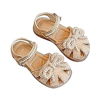 Kids Baby Summer Girls Closed Toe Sandals Pearl Glitter Diamond Crystal Bow Princess Shoes Toddler Apparel (Pink, 1.5 Big Kids)
