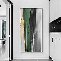 Dark Green Abstract Art Nordic Extra Large Modern Canvas Painting Framed Canvas Wall Art for Living Room Decor 95x190cm/37x75in With-Black-Frame