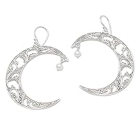 NOVICA Handmade .925 Sterling Silver Cultured Freshwater Pearl Dangle Earrings Crescent Moon Indonesia Gemstone Birthstone [2.4 in L x 1.6 in W x 0 in D] 'Crescent Couple'