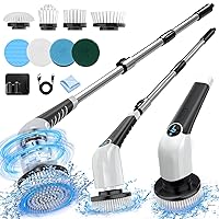 Electric Spin Scrubber ANS-8051A, Cordless Cleaning Brush with 8 Replaceable Brush Heads, 3 Adjustable Speeds and Adjustable Extension Handle, Power Shower Scrubber for Bathroom Floor Tile