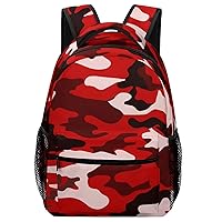 Red Black Camouflage Travel Laptop Backpack Casual Daypack with Mesh Side Pockets for Book Shopping Work