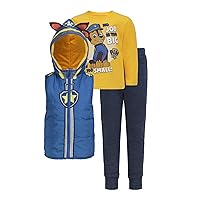 Paw Patrol Nickelodeon Boys' Long Sleeve Tee, Vest and Jogger Pants Set for Toddler and Little Kids – Blue/Navy/Yellow