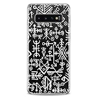 Case Compatible with Samsung S24 S23 S22 Plus S21 FE Ultra S20+ S10 Note 20 S10e S9 Runes Pattern Clear Flexible Silicone Tribal Slim fit White Art Woman Print Unique Design Cute Ancient Man