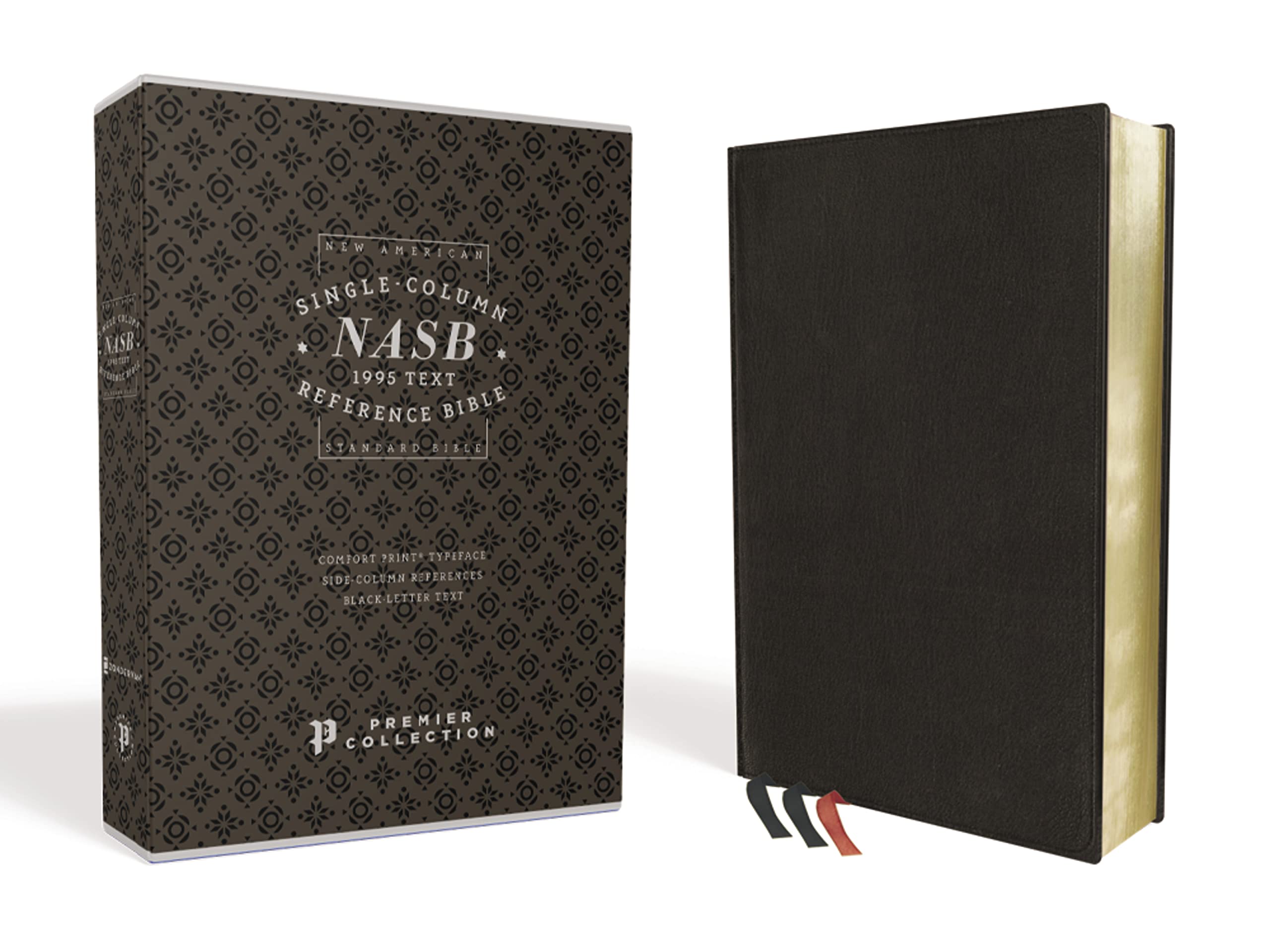 NASB, Single-Column Reference Bible, Wide Margin, Premium Goatskin Leather, Black, Premier Collection, Black Letter, 1995 Text, Art Gilded Edges, C...