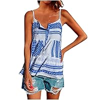 Womans Tank Tops Plus Size Women Sleeveless Spaghetti Strap Tanks Ruffle Hem Cami Tops Print Summer Casual Camisole