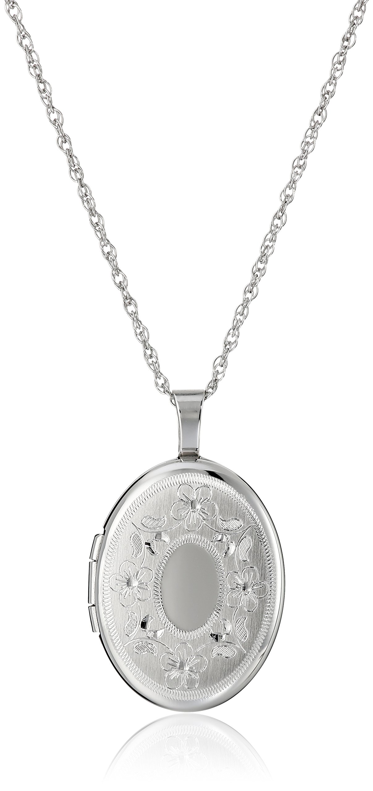 Amazon Collection Oval Hand Engraved Locket Necklace, 18