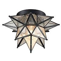 DAYCENT Moravian Star Light Flush Mount Ceiling Light Seeded Glass Shade Boho Moroccan Ceiling Lamp for Kitchen Foyer, 1-Light