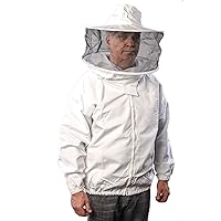 –Premium Breathable Cotton Jacket with Round Veil, Professional Beekeeper Jacket YKK Brass Zippers - Medium