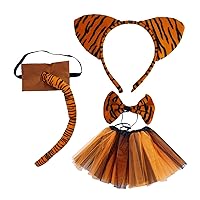 Tigeres Costume Set Tigeres Ears Headband Tail Tie Skirt For Kid-Girls Halloween Christmas Animal Cosplay Props Tige