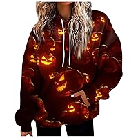 Hoodies Graphic Oversized Halloween Sweatshirts for Women Casual Long Sleeve Hoodies Drawstring Hooded Pullover