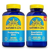 Nature's Life Nourishing Monolaurin 1000mg 250ct and Protecting Zinc Picolinate 30mg 250ct - Gut Health and Immune Support Supplements - Monolaurin from Raw Coconuts, Chelated Zinc - 60-Day Guarantee