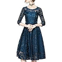 XINUO Women Dresses Fall Vintage Formal Floral Lace A Line Midi Tea Swing Dress Bridesmaid Evening Cocktail Party Dress