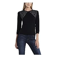 Vince Camuto Womens Sparkle Knit Chiffon Pullover Blouse