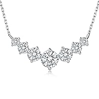 Lab Created Moissanite Diamond Necklace for Women - Hypoallergenic S925 sterling silver 17 inch - Brilliant round cut rated D color and VVS1 clarity - Ethically sourced gift for her