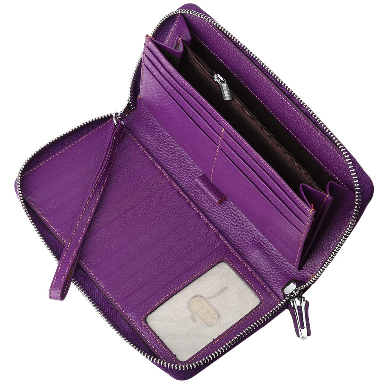 Lavemi Women's RFID Blocking 100% Leather Large Capacity Zip Around Wallet Phone Holder Clutch Travel Purse Wristlet