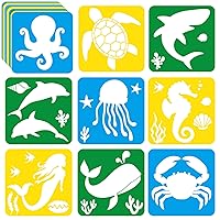 36 Pcs Ocean Animal Stencils for Painting 8 Inch Large Drawing Stencils for Kids Assorted Reusable Sidewalk Stencils Washable Painting Template for Crafts Wood Paper Scrapbook Birthday DIY Art