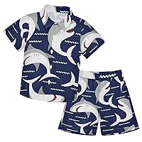 Sharks Boys Hawaiian Shirts Summer Clothes Set Suit Hawaiian Button Down Shirts and Short Sets,3T