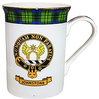 I LUV LTD China Coffee Mug Johnstone Clan Crest Gold Rim Scottish Made