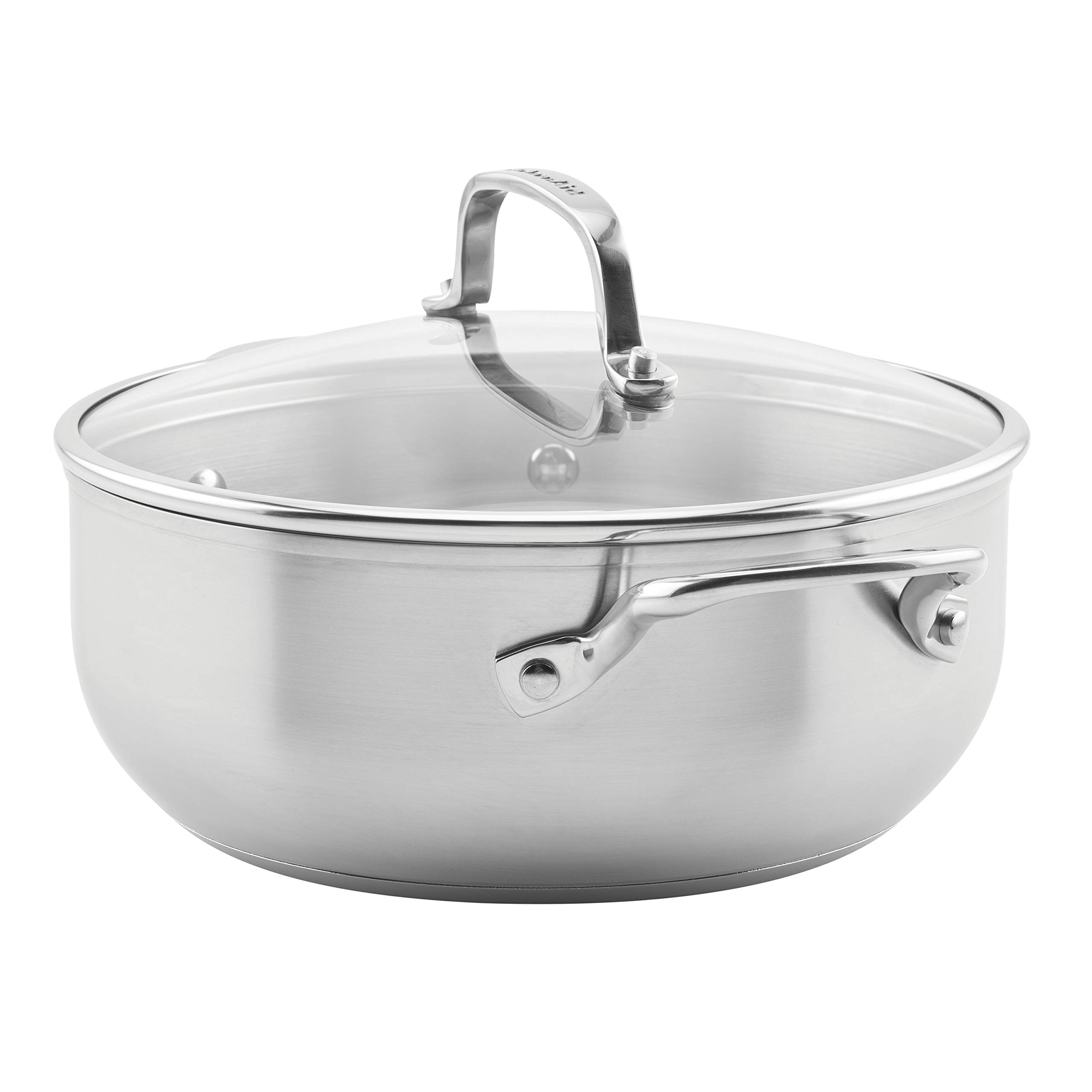 KitchenAid 3-Ply Base Brushed Stainless Steel Casserole Dish/Pan with Lid, 4 Quart