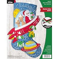 Bucilla 89237E Felt Applique Christmas Stocking Kit, Rocket Ship Santa, 18