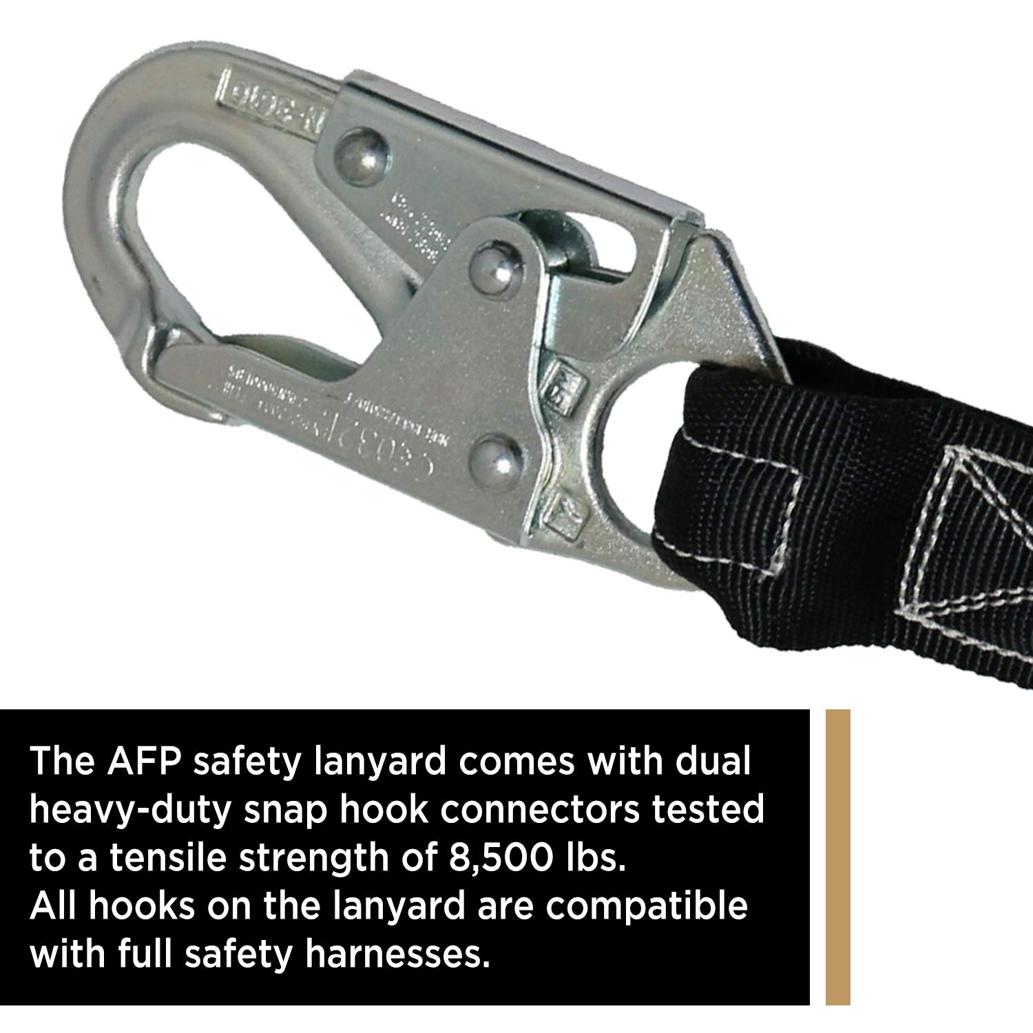 AFP 6 FT Single Leg Internal Shock Absorbing Safety Lanyard with Dual Snap Hooks