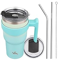 30oz Tumbler with Handle and 2 Straw 2 Lid, Insulated Water Bottle Stainless Steel Vacuum Cup Reusable Travel Mug, Mint