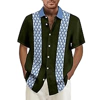WENKOMG1 Cuban Shirt for Men Summer Short Sleeve Button Down Graphic Tee Vacation Hawaiian Style Guayabera Shirt