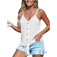 CUPSHE Women Tops V-Neck Front Tie Cami Tank Sleeveless Button Front Shirt Casual Summer