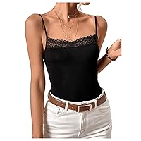 MakeMeChic Women's Casual Lace Trim Sleeveless Cami Top Spaghetti Straps Slim Fit Summer Tops