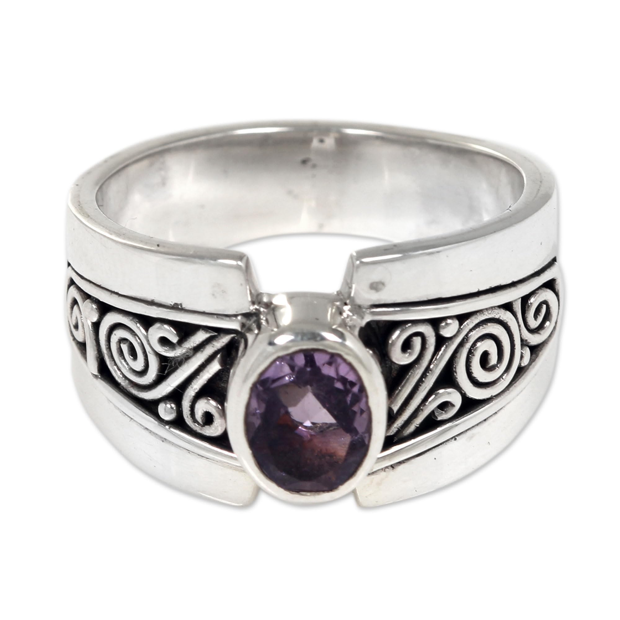 NOVICA Artisan Handmade Amethyst Single Stone Ring .925 Sterling Silver with Purple Indonesia Birthstone 'Purple Karma'