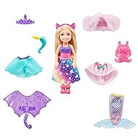 Dreamtopia Chelsea Doll and Dress-Up Set with 12 Fashion Pieces Themed to Princess, Mermaid, Unicorn and Dragon, Gift for 3 to 7 Year Olds