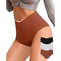 ASIMOON Seamless Bikini Underwear for Women High Waisted Tummy Control V Cut No Show Cheeky Stretch Ladies Panties 3 Pack