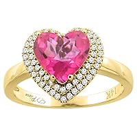 PIERA 14K Gold Natural Pink Topaz Ring Heart Shape 8 mm Diamond Accents, sizes 5-10