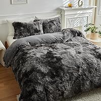 RYNGHIPY Faux Fur Plush Tie Dye Grey Bedding Set Fluffy Fuzzy Shaggy Duvet Cover with Pillowcases Microfiber Soft Long Hair Comforter Cover for Girls Boys (Grey,Twin)