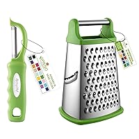 Spring Chef Stainless Steel Swivel Peeler & 4 Sided Handheld Box Grater, XL Size - 2 Product Bundle - Green