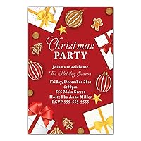 30 Invitations Christmas Holiday New Year Party Red Gold Gifts Personalized Photo Paper