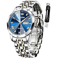 OLEVS Men's Watches, Gold Silver Business Dress Luxury Watch, Luminous Easy to Read Waterproof Stainless Steel Watch for Men