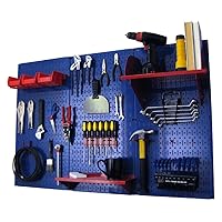 Pegboard Organizer Wall Control 4 ft. Metal Pegboard Standard Tool Storage Kit with Blue Toolboard and Red Accessories