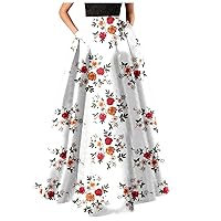 XJYIOEWT Spring Dresses for Women 2024,Women Bohemian Floral Print Maxi Skirt High Waist Pocket Party Beach Long Skirt