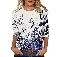 Tops Verano Mujer 2024 Cuello Redondo Manga 3/4 ajuste suelto Linda Camiseta Blusa Tie Tinte dibujo Camisetas ropa