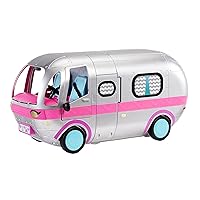LOL Surprise OMG Glamper Fashion Camper Deluxe Doll Playset 55+ Surprises, Fully Furnished, Light Up Pool, Water Slide, Bunk Beds, Cafe, BBQ Grill, DJ Booth, Girls Toy Gift Ages 4+ Metallic Silver