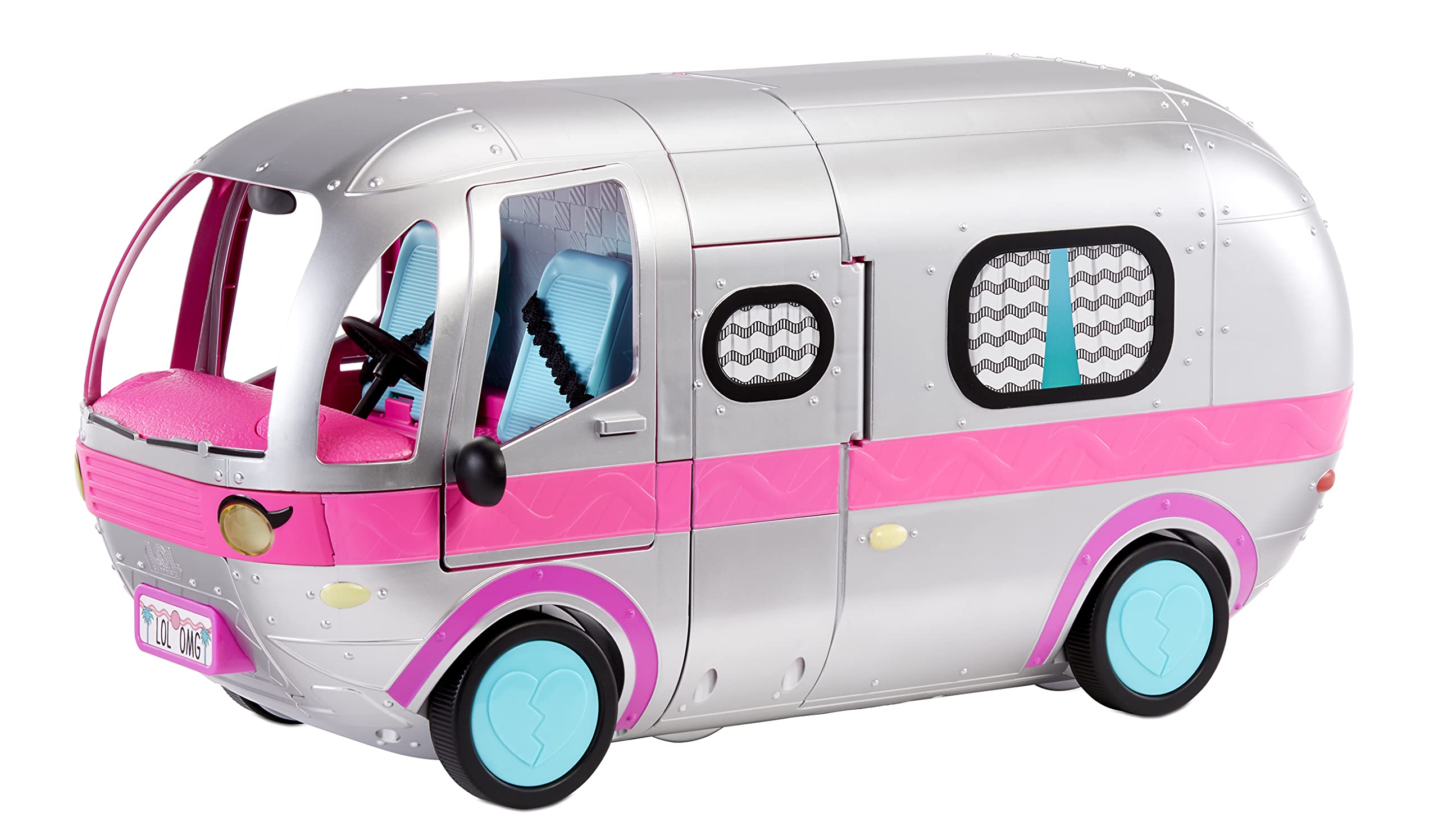 LOL Surprise OMG Glamper Fashion Camper Doll Playset with 55+ Surprises, Fully-Furnished with Light Up Pool, Water Slide, Bunk Beds, Cafe, BBQ Grill, DJ Booth - Gift Toy for Girls Ages 4 5 6 7+ Years