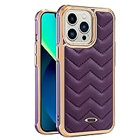 Leather Case for iPhone 14 Pro Max/14 Pro/14 Plus/14, Electroplated TPU Soft Cover Support Wireless Charging Screen Camera Protection Case,Purple,14 Pro Max 6.7''