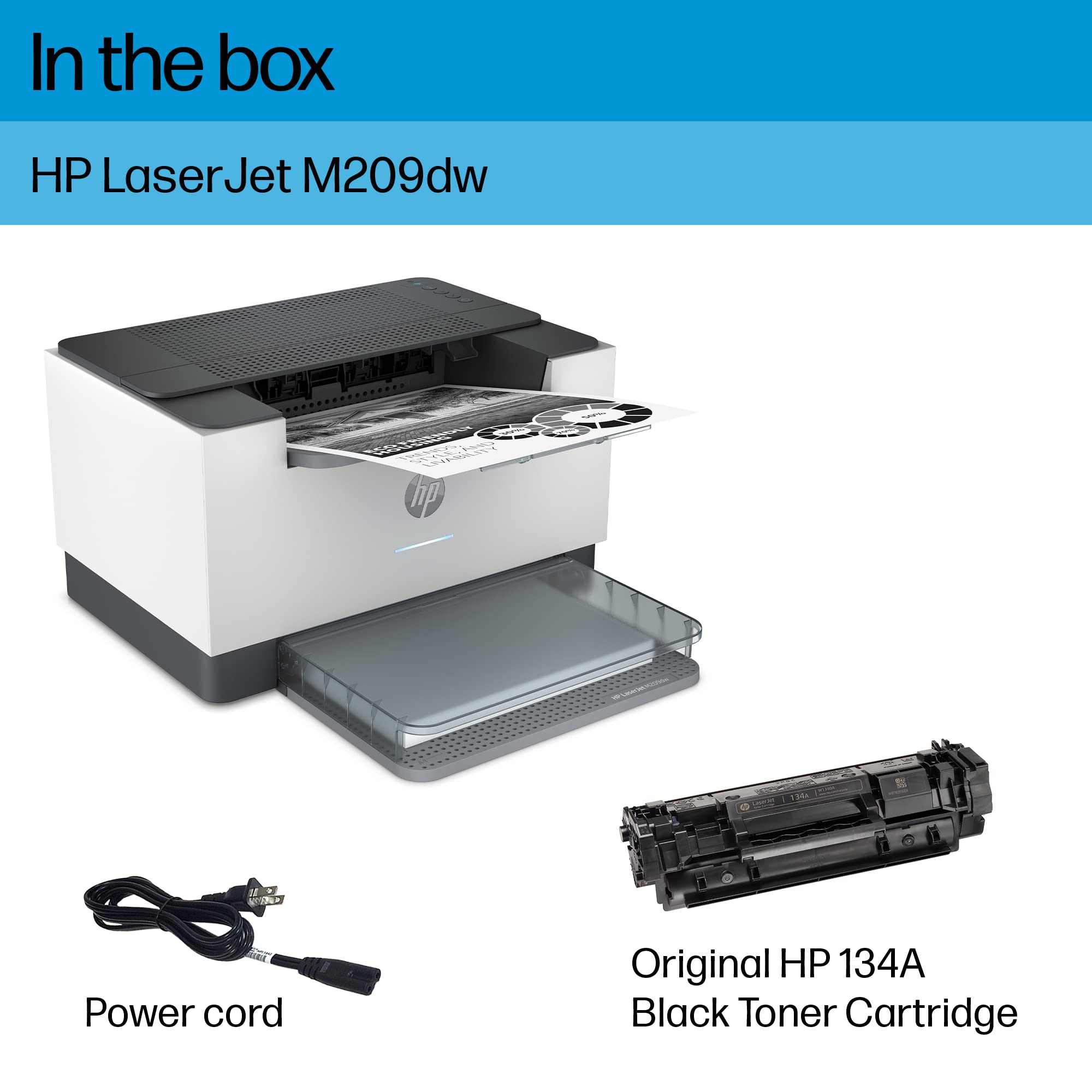 HP LaserJet M209dw Wireless Monochrome Printer with built-in Ethernet & fast 2-sided printing, Instant Ink ready (6GW62F) Gray