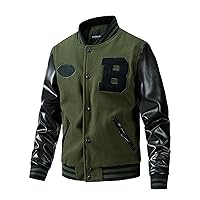 Mens Varsity College Jacket Baseball Bomber Jacket Vintage Quilted Lined Button Jacket Coats Streetwear Outerwear